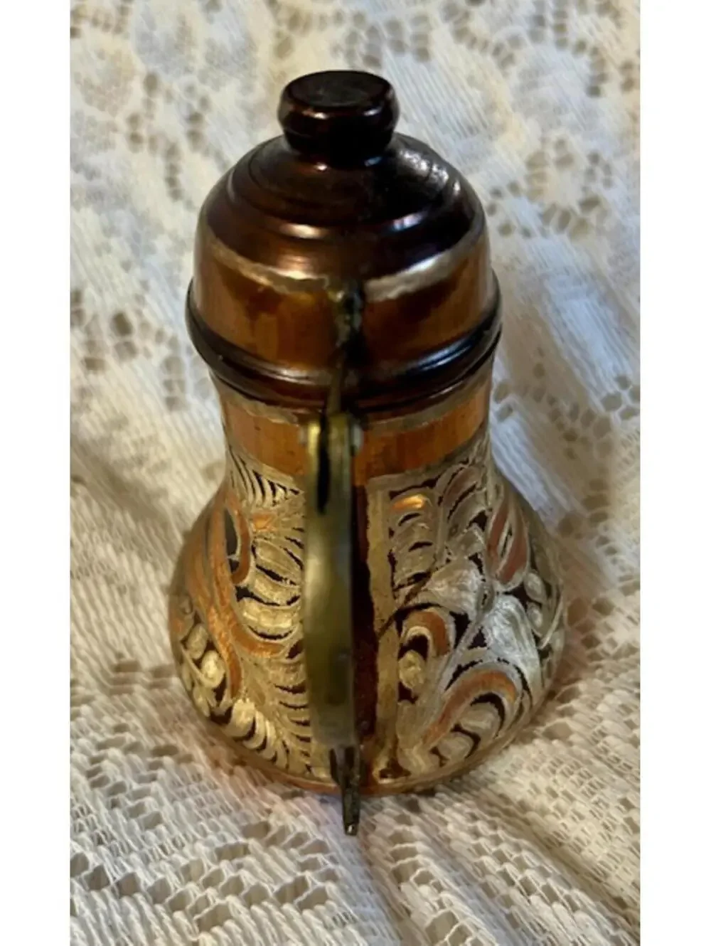 Vintage Copper and Brass Decorative Pitcher with Lid